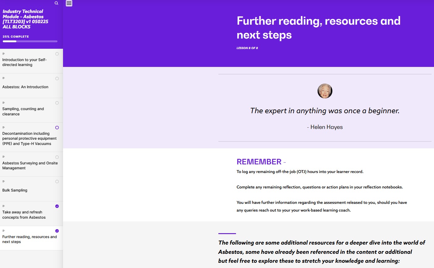 Asbestos ITM: reflection notebook guidance with downloadable PDF